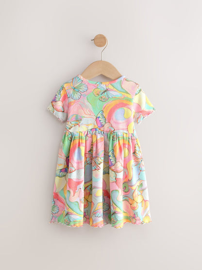Rainbow Butterfly Ribbed Jersey Dres (3mths-7yrs)