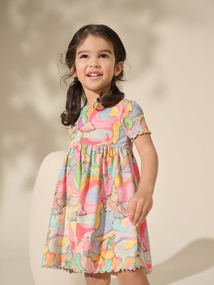 Rainbow Butterfly Ribbed Jersey Dres (3mths-7yrs)