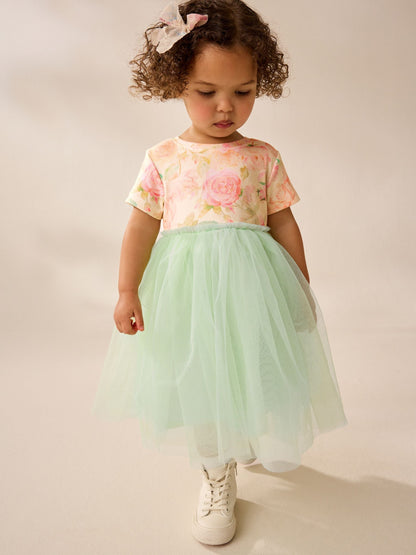 Sage Green Floral Mesh Party Dress (3mths-7yrs)