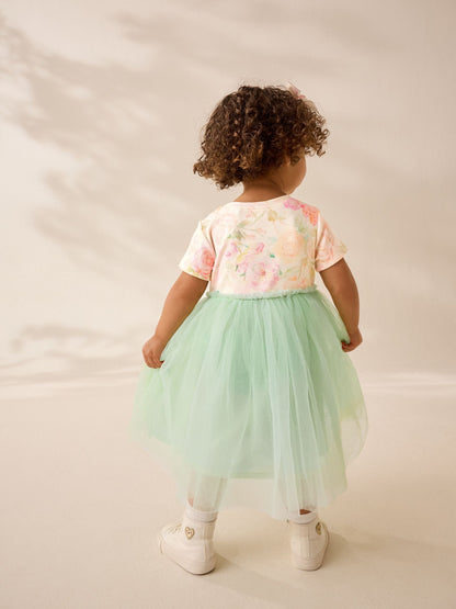 Sage Green Floral Mesh Party Dress (3mths-7yrs)