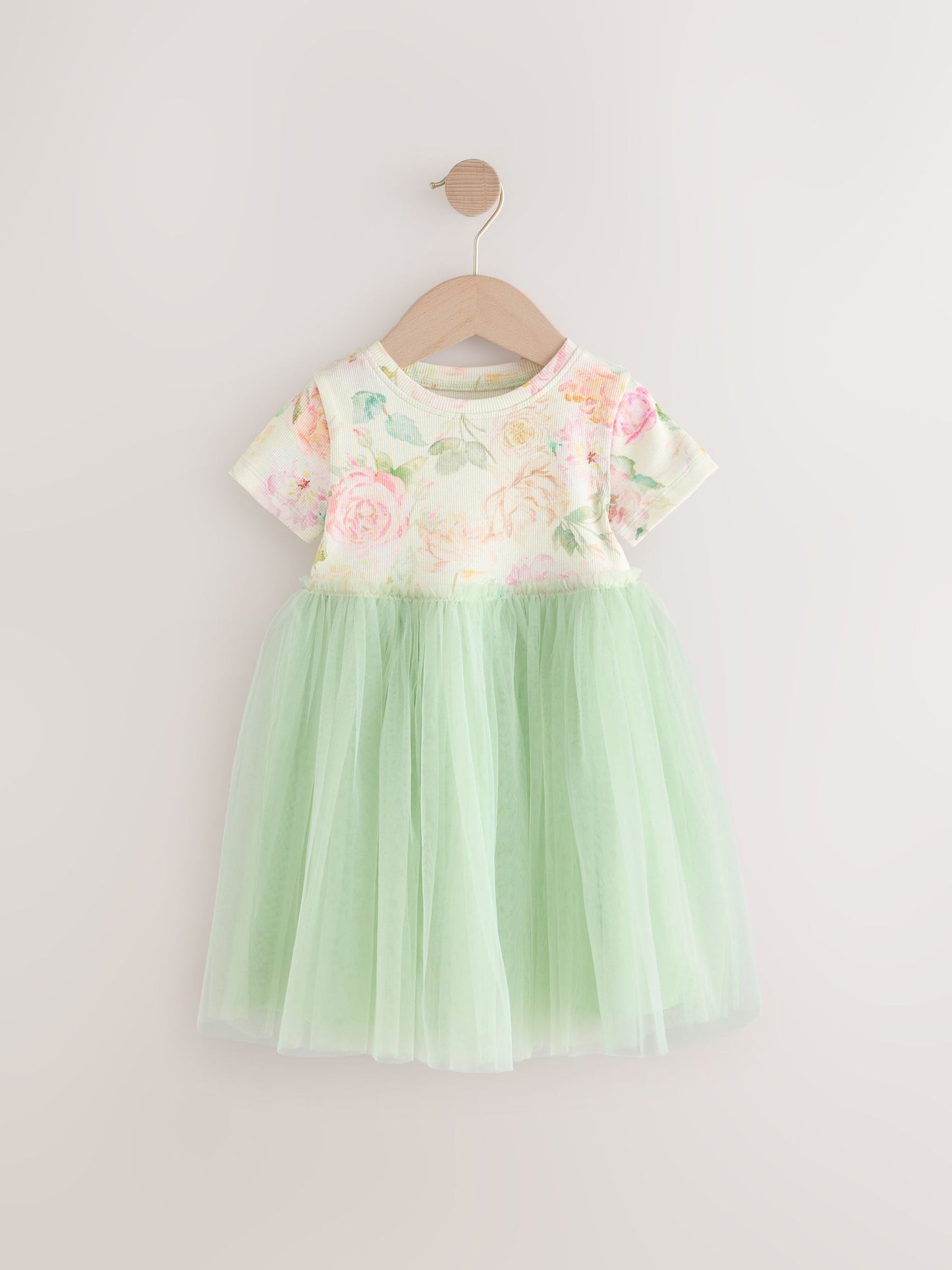 Sage Green Floral Mesh Party Dress (3mths-7yrs)