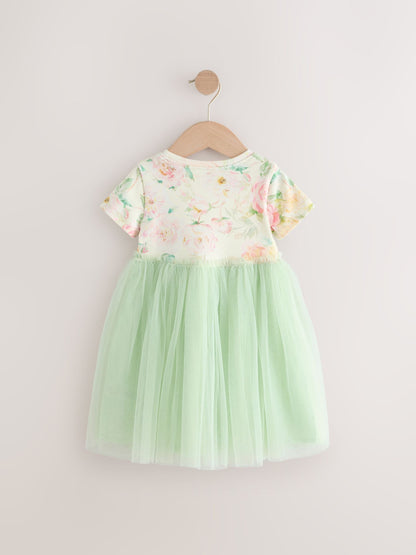 Sage Green Floral Mesh Party Dress (3mths-7yrs)