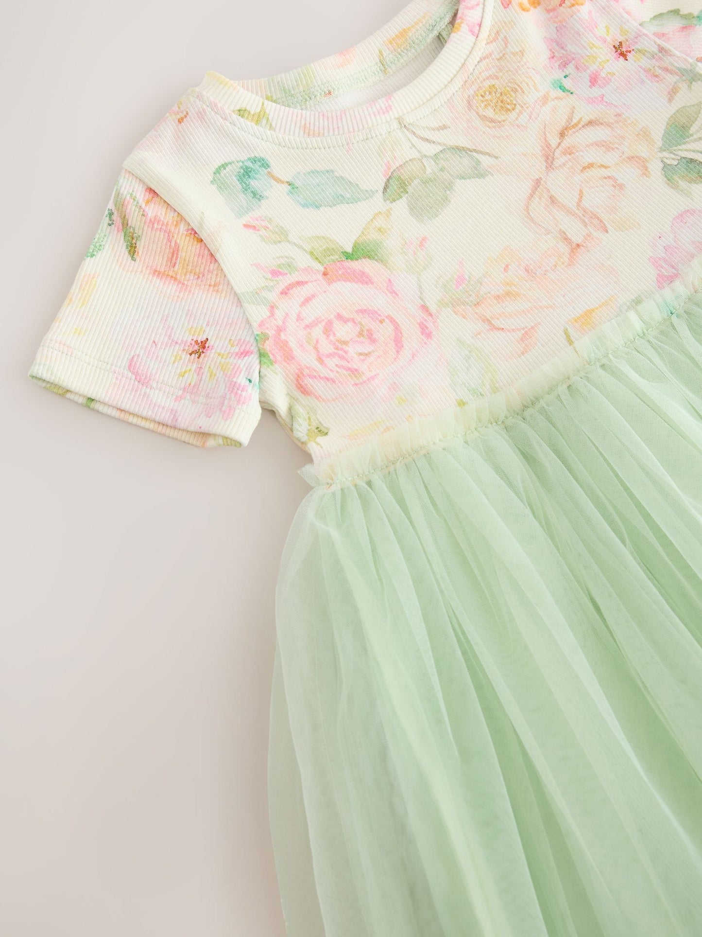Sage Green Floral Mesh Party Dress (3mths-7yrs)