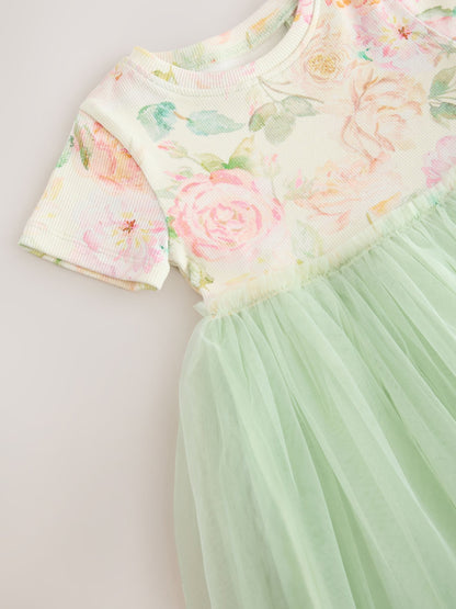 Sage Green Floral Mesh Party Dress (3mths-7yrs)