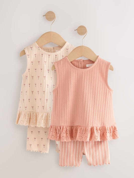 Neutral Ditsy Vest and Shorts Set 2 Pack (3mths-7yrs) image 1