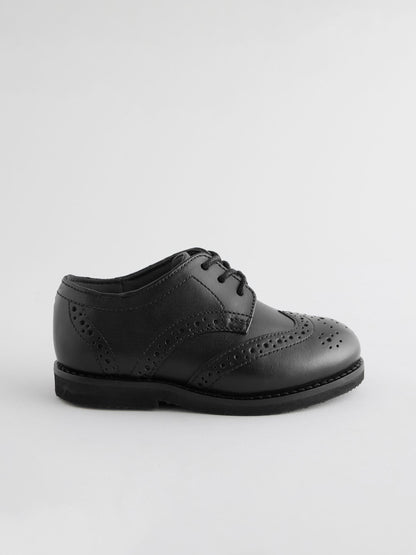 Black Wide Fit (G) Smart Leather Brogue Shoes image 3