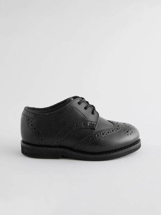 Black Wide Fit (G) Smart Leather Brogue Shoes image 2