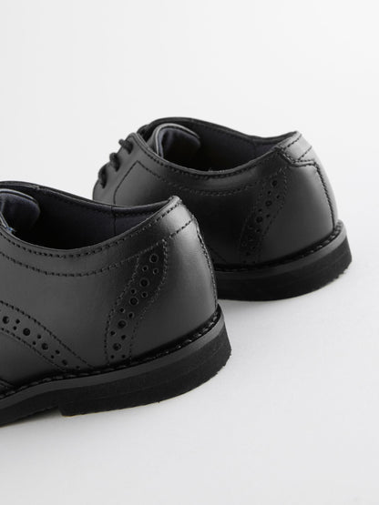 Black Wide Fit (G) Smart Leather Brogue Shoes image 5
