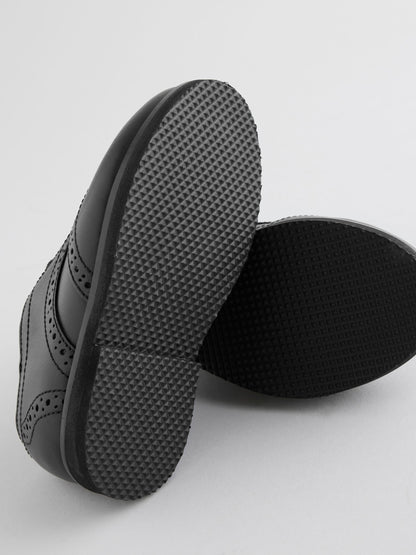 Black Wide Fit (G) Smart Leather Brogue Shoes image 6