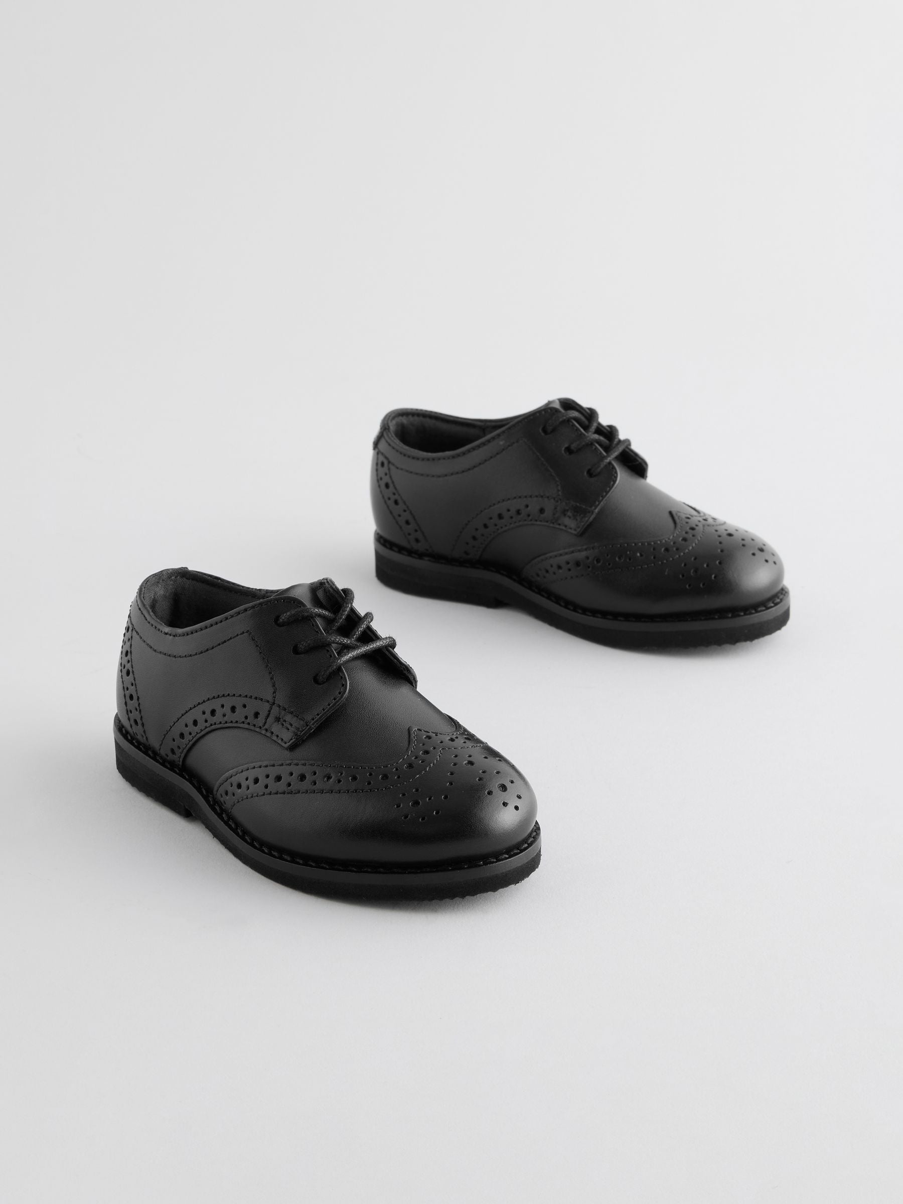 Black Wide Fit (G) Smart Leather Brogue Shoes image 2
