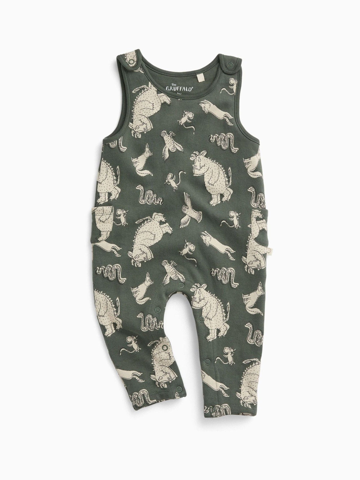 MORI Green Khaki Gruffalo Print  Sleeveless Dungarees - image 2