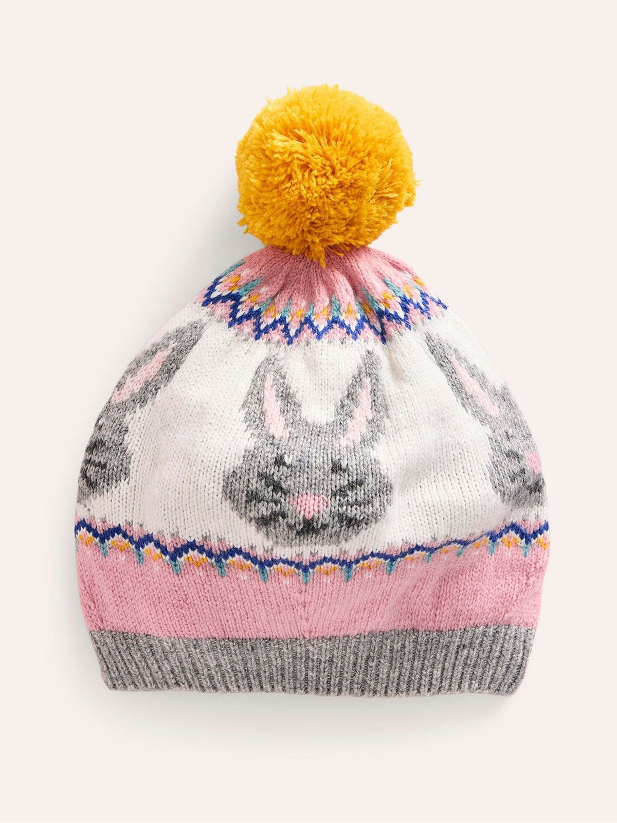 Boden Pink Bunny Fair Isle Pattern Knitted Beret Hat - image 1