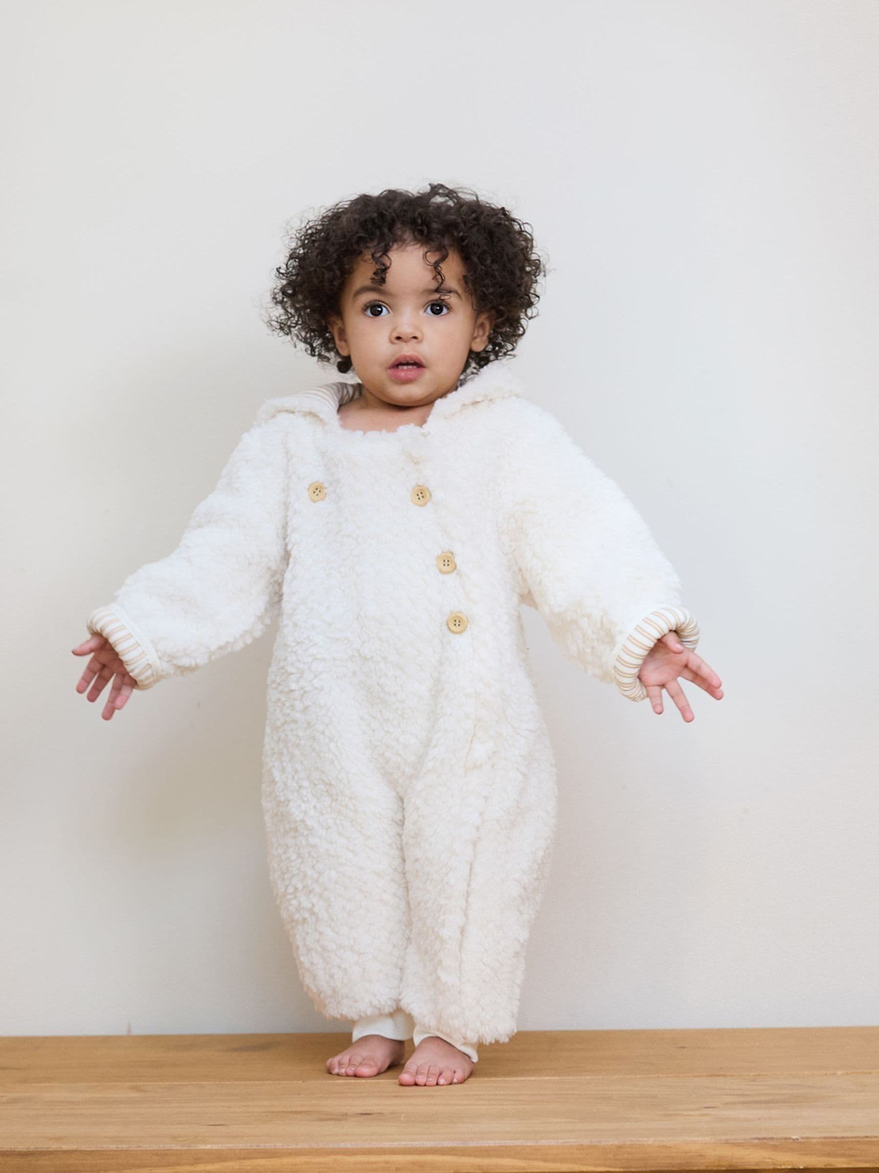 The Little Tailor Cream Chunky Sherpa Fleece Pramsuit image 1