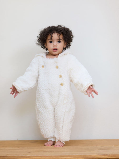 The Little Tailor Cream Chunky Sherpa Fleece Pramsuit image 1