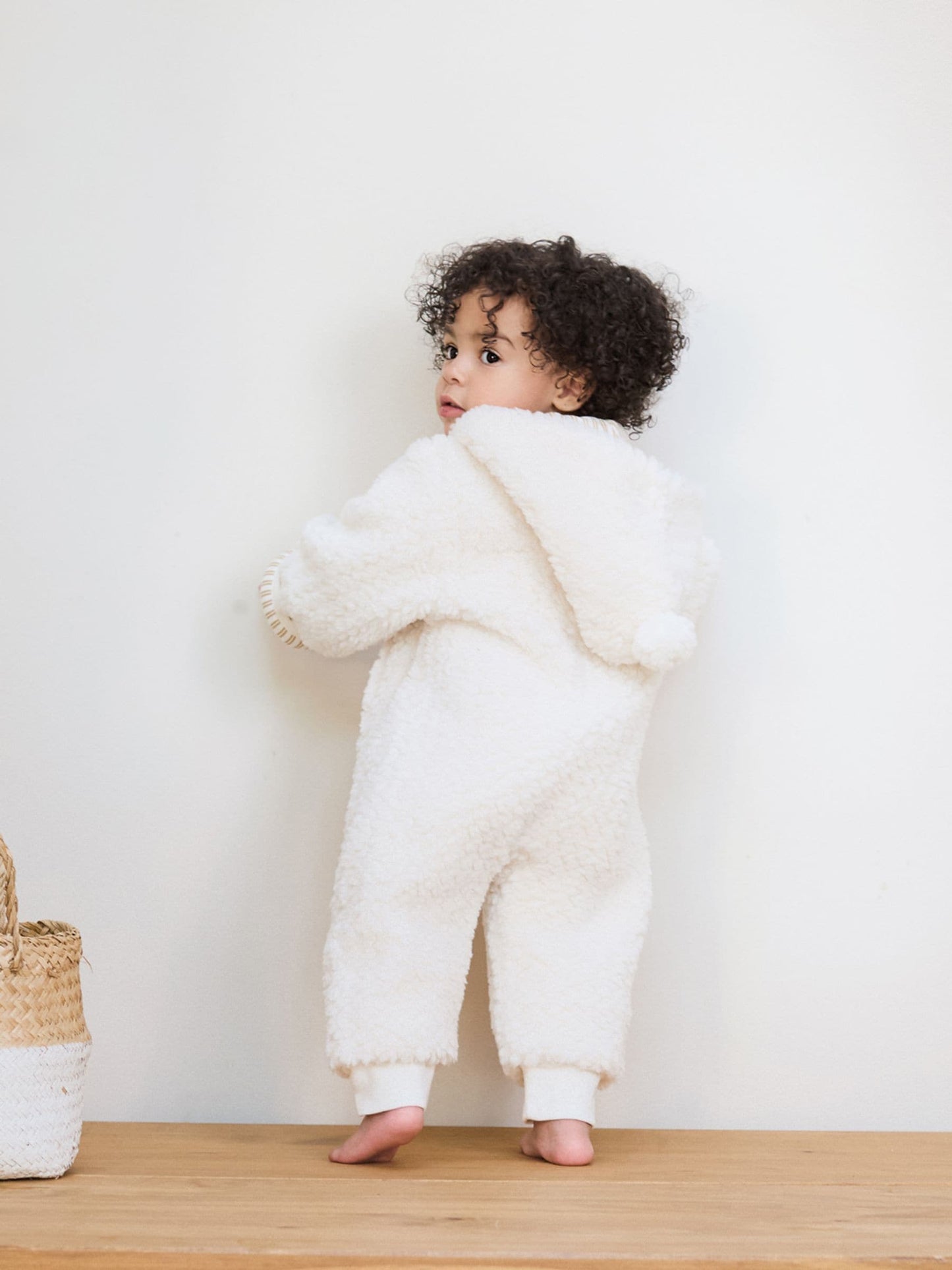 The Little Tailor Cream Chunky Sherpa Fleece Pramsuit image 2