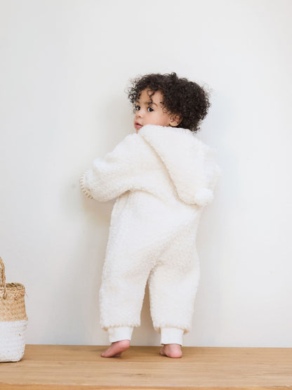 The Little Tailor Cream Chunky Sherpa Fleece Pramsuit image 2