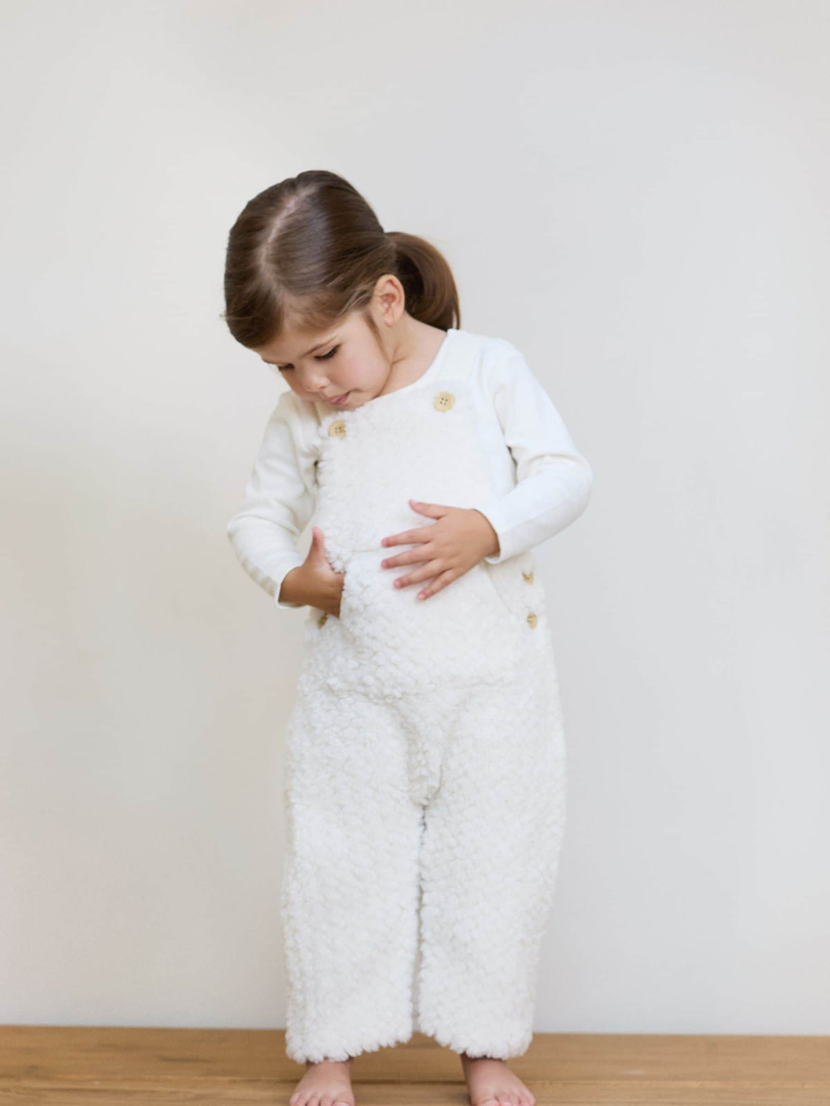 The Little Tailor Cream Chunky Sherpa Fleece Dungarees And Bodysuit Set - image 1