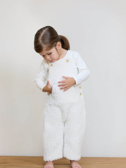The Little Tailor Cream Chunky Sherpa Fleece Dungarees And Bodysuit Set - image 1