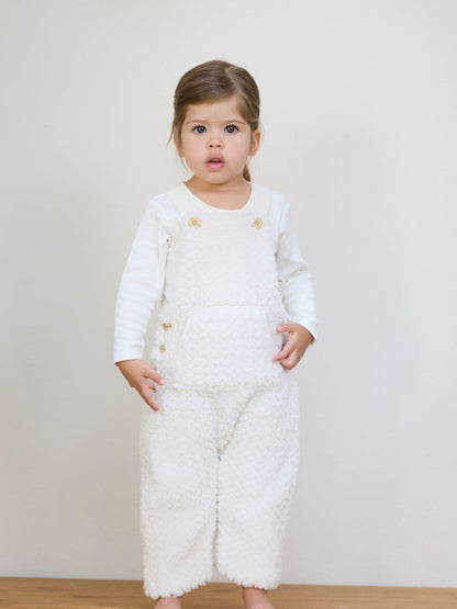 The Little Tailor Cream Chunky Sherpa Fleece Dungarees And Bodysuit Set - image 2