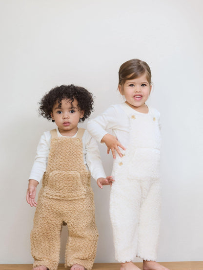 The Little Tailor Cream Chunky Sherpa Fleece Dungarees And Bodysuit Set - image 3