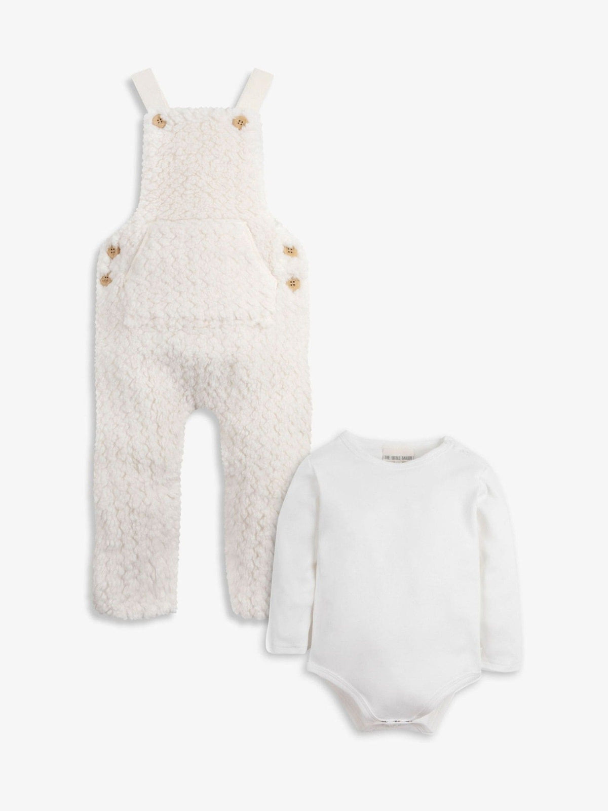 The Little Tailor Cream Chunky Sherpa Fleece Dungarees And Bodysuit Set - image 5