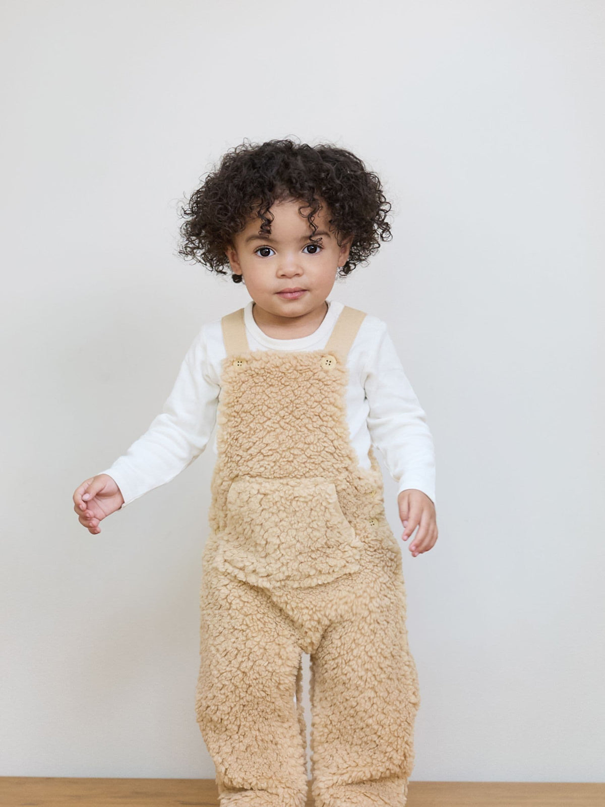 The Little Tailor Natural Chunky Sherpa Fleece Dungarees And Bodysuit Set - image 1
