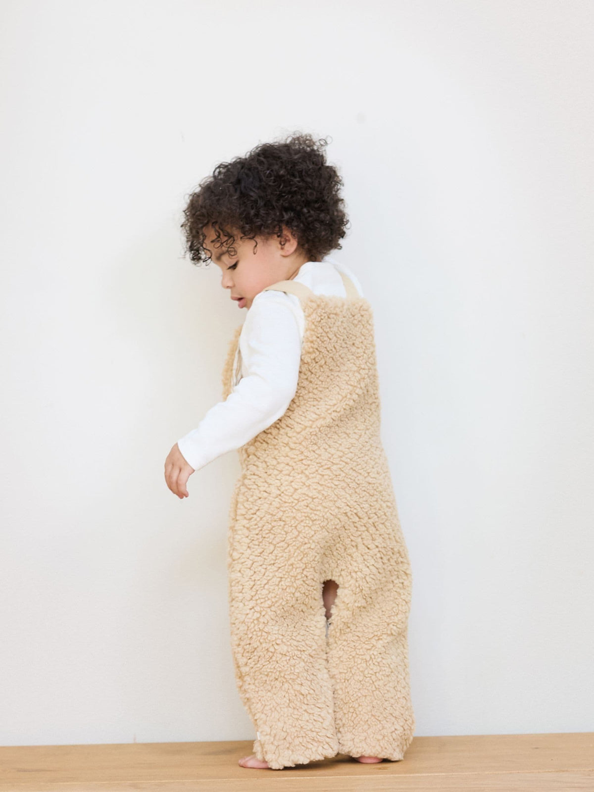 The Little Tailor Natural Chunky Sherpa Fleece Dungarees And Bodysuit Set - image 2