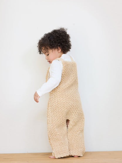 The Little Tailor Natural Chunky Sherpa Fleece Dungarees And Bodysuit Set - image 2