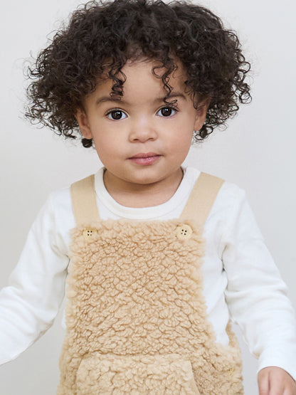 The Little Tailor Natural Chunky Sherpa Fleece Dungarees And Bodysuit Set - image 3