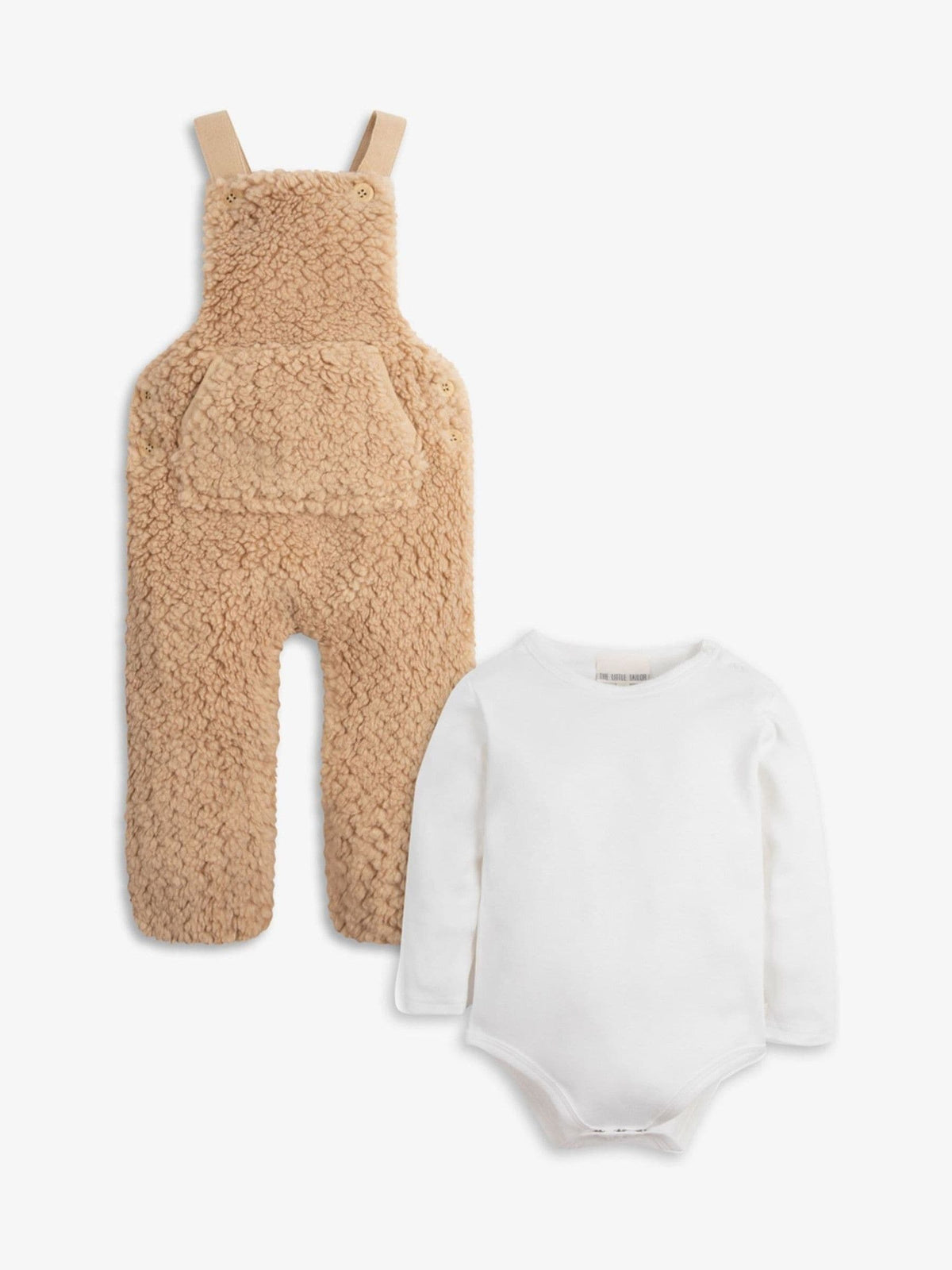 The Little Tailor Natural Chunky Sherpa Fleece Dungarees And Bodysuit Set - image 5