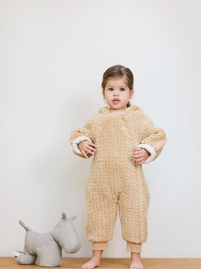 The Little Tailor Natural Chunky Sherpa Fleece Pramsuit image 1