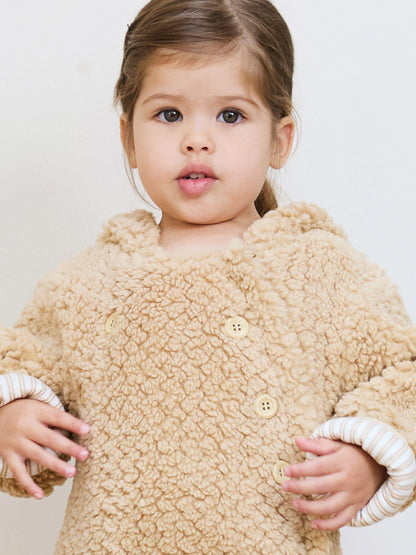 The Little Tailor Natural Chunky Sherpa Fleece Pramsuit image 2