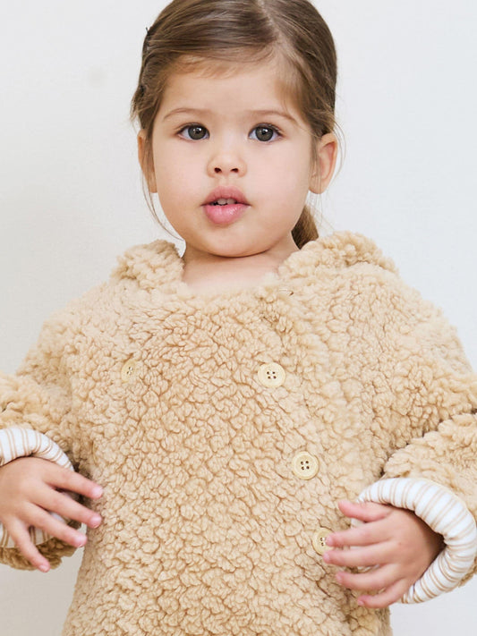 The Little Tailor Natural Chunky Sherpa Fleece Pramsuit image 2