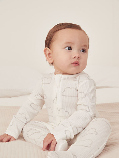 The White Company White Cloud Rib Zip Cotton Sleepsuit image 1
