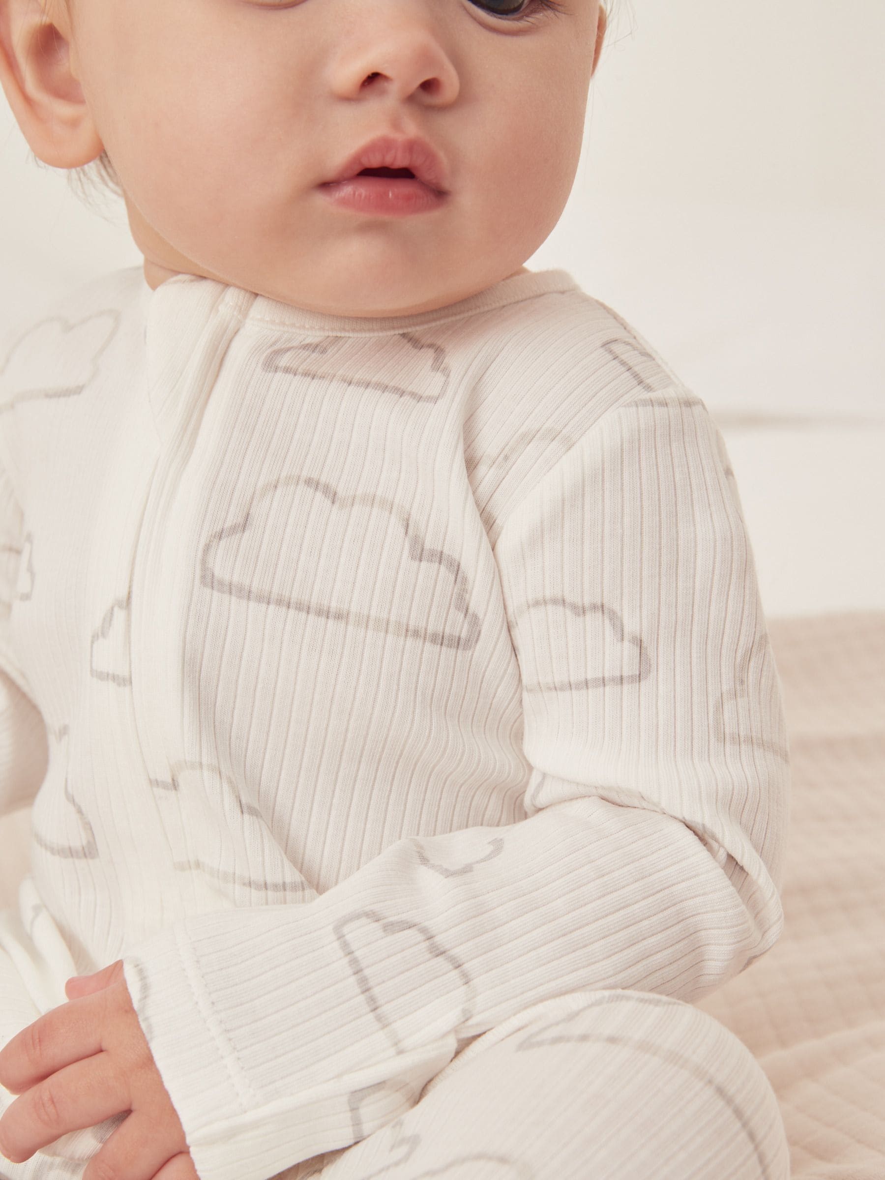 The White Company White Cloud Rib Zip Cotton Sleepsuit image 3