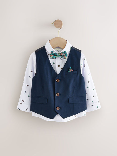 Navy Dino Waistcoat Set With Shirt And Bow Tie (3mths-9yrs) image 1