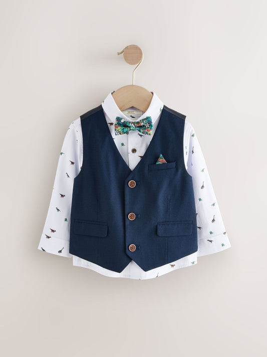 Navy Dino Waistcoat Set With Shirt And Bow Tie (3mths-9yrs) image 1