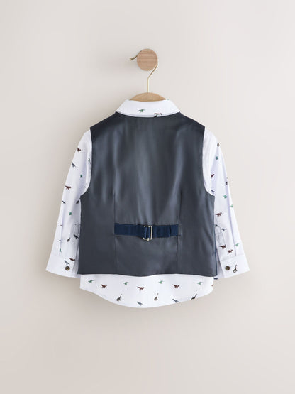Navy Dino Waistcoat Set With Shirt And Bow Tie (3mths-9yrs) image 3