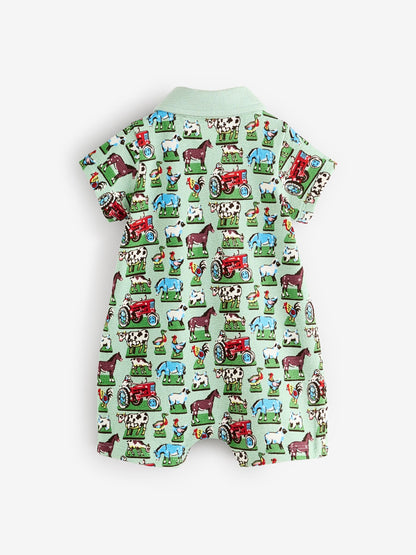 Green Farm Collared 100% Cotton Cath Kidston Romper image 2