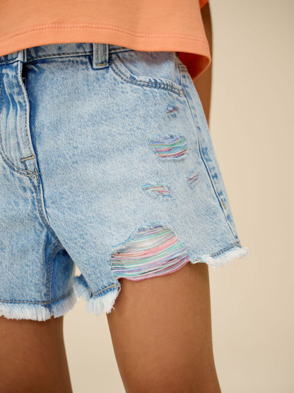 Dsiney Kidz - Rainbow 100% Cotton Frayed Edge Distressed Shorts (3-16yrs) image 4