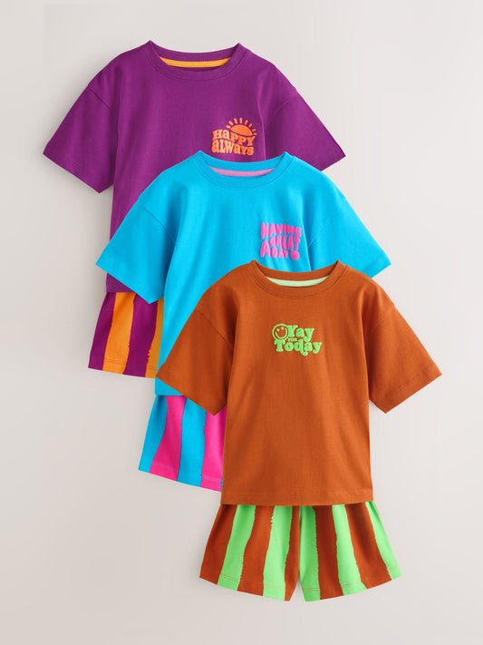 Multi Bright Transport Short Pyjamas 3 Pack (9mths-12yrs) image 1