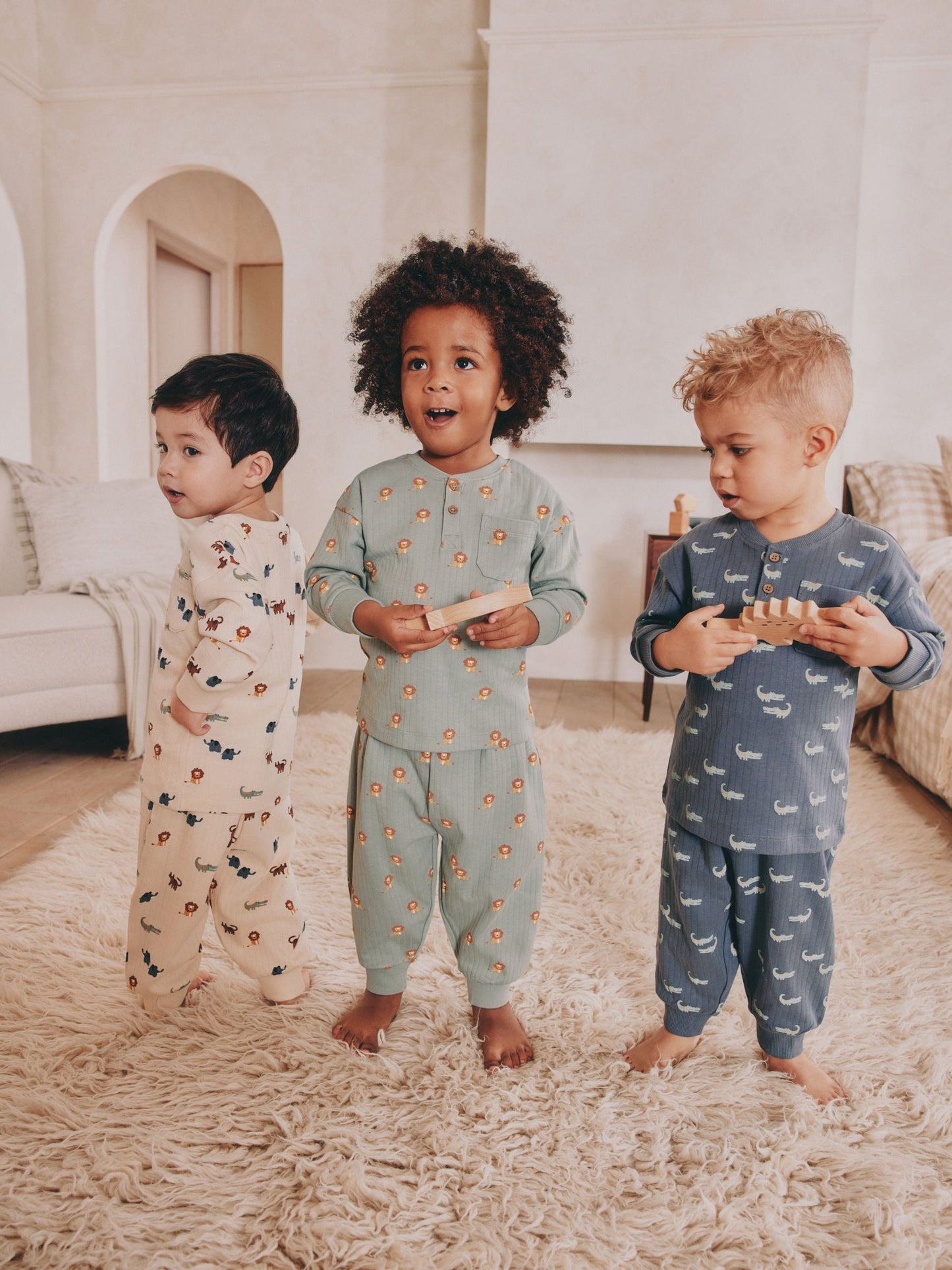 Blue/Ecru Oversized Pyjamas 3 Pack (9mths-10yrs)