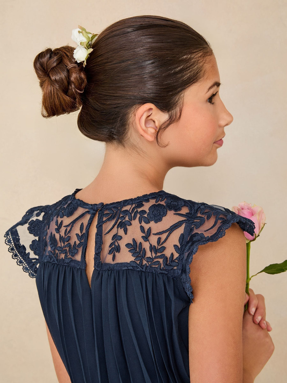 Lipsy Navy Blue Lace Bow Yolk Pleated Occasion Dress (5-16yrs) - image 2