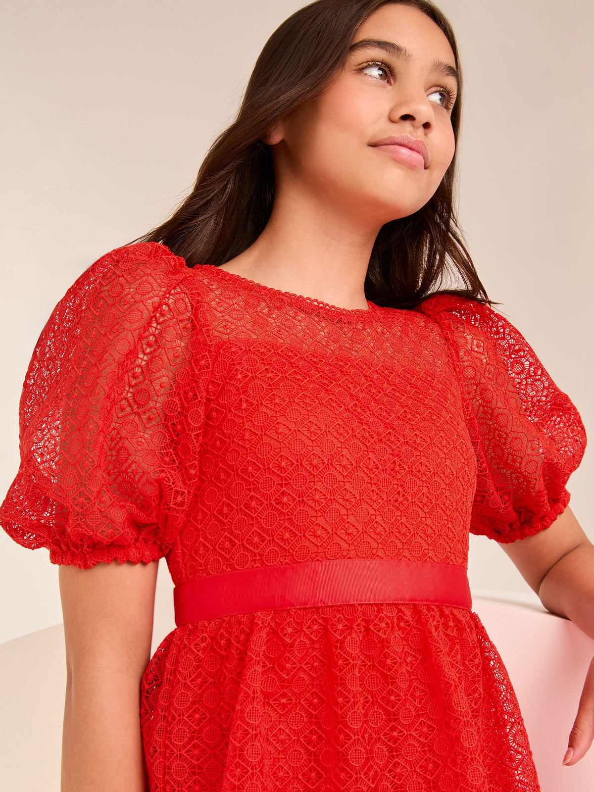 Lipsy Red Lace Puff Sleeve Occasion Dress (5-16yrs) - image 3