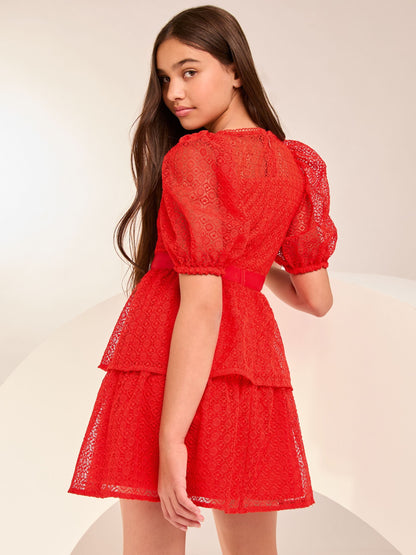 Lipsy Red Lace Puff Sleeve Occasion Dress (5-16yrs) - image 4