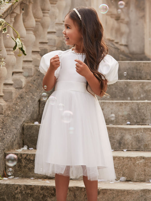 Dsiney Kidz - Lipsy Ivory Flower Girl Puff Sleeve Occasion Dress (2-11yrs) image 1