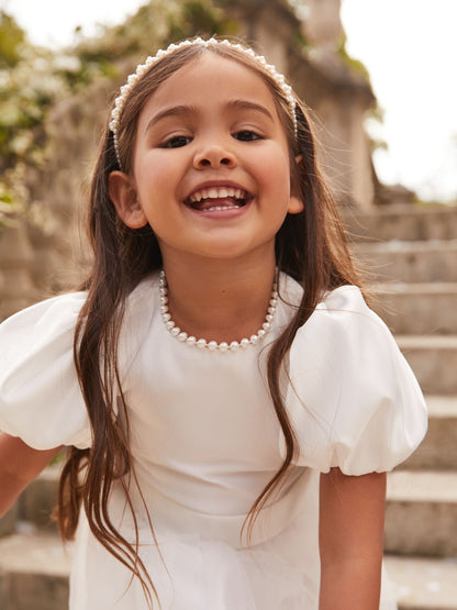 Lipsy Ivory Flower Girl Puff Sleeve Occasion Dress (2-11yrs) image 3