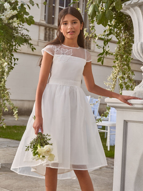 Lipsy White Flower Girl Embellished Flower Occasion Dress (5-16yrs) image 1