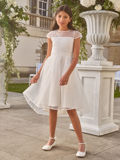 Lipsy White Flower Girl Embellished Flower Occasion Dress (5-16yrs) image 2