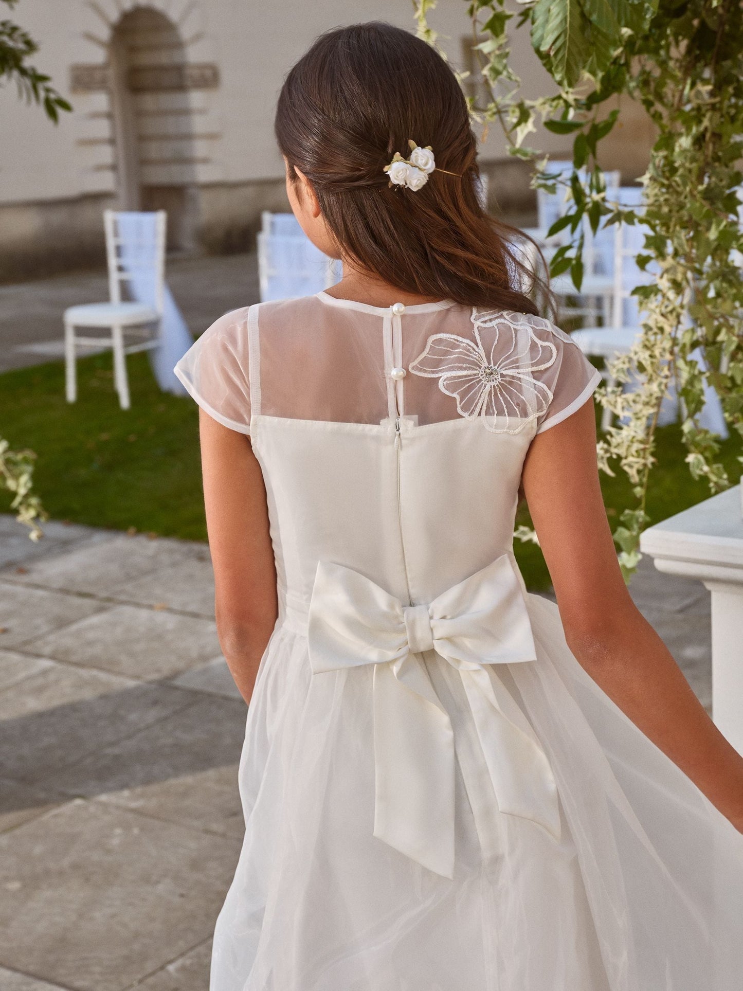 Lipsy White Flower Girl Embellished Flower Occasion Dress (5-16yrs) image 3